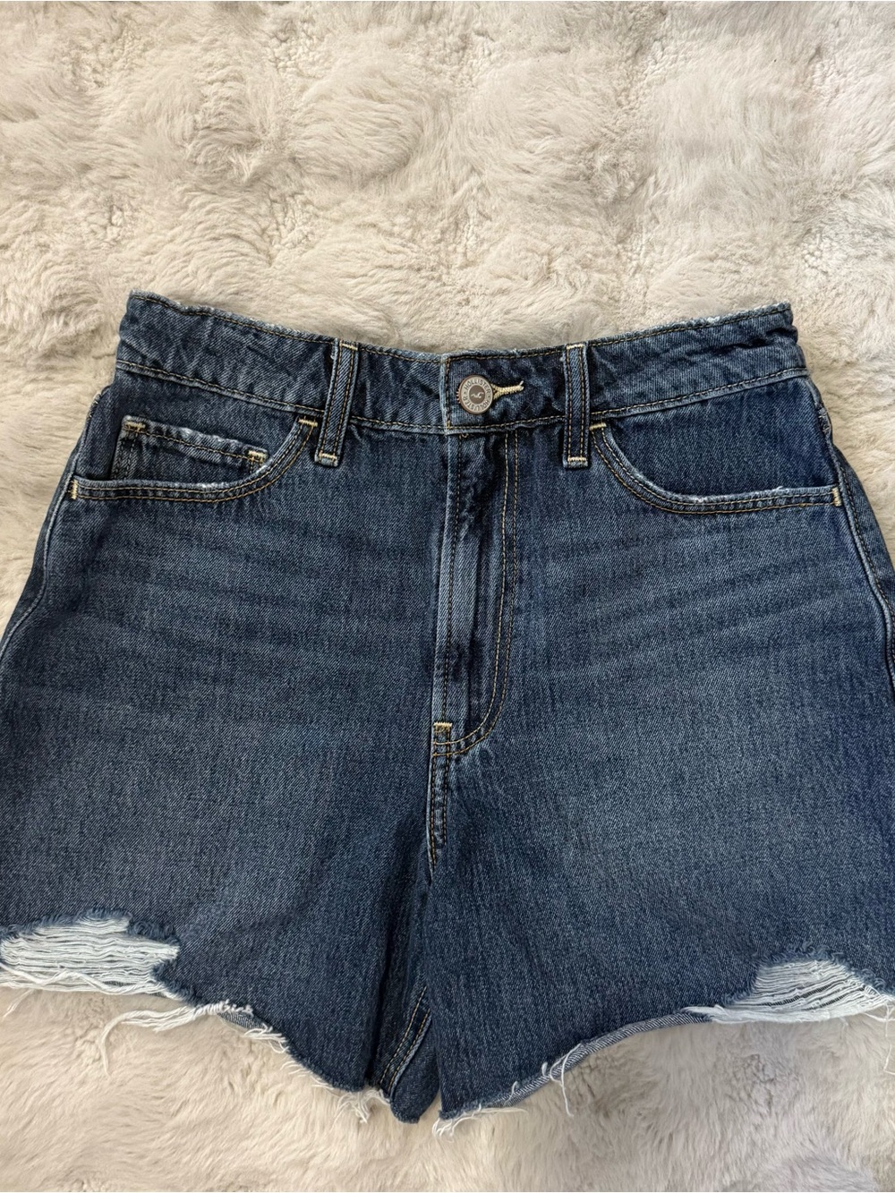 Hollister Dark Blue Frayed Cutoff High Waisted Jean Shorts